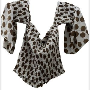New York & Co nwt smocked off shoulder crop top polka dot